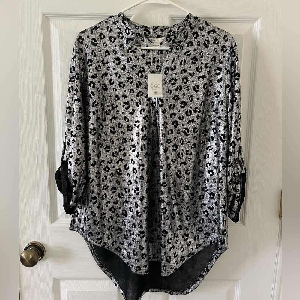 Cato Black and Silver Leopard Print Tunic Top